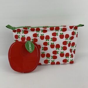 2 Pieces Clinique Red Apple Fruit Cosmetic Makeup Bag + Small Bag